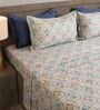 Beige Floral 210TC 100% Cotton Printed Flat Super King Bedsheet With 2 Pillow Covers