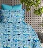 Blue Floral 210TC Cotton Super King Sized Double Bedsheet with 2 Piping Pillow Covers