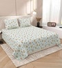Green Floral 220 Tc Cotton Super King Bedsheet With 2 Pillow Covers