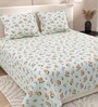Green Floral 220 Tc Cotton Super King Bedsheet With 2 Pillow Covers