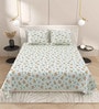 Green Floral 220 Tc Cotton Super King Bedsheet With 2 Pillow Covers