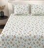 Green Floral 220 Tc Cotton Super King Bedsheet With 2 Pillow Covers