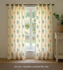Blue Cotton Floral 7 Ft Eyelet Door Curtains (Set Of 2)