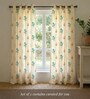 Blue Cotton Floral 8 Ft Eyelet Door Curtains (Set Of 2)