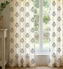 Blue Cotton Floral 8 Ft Eyelet Door Curtains (Set Of 2)