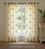 Blue Cotton Floral 5 Ft Eyelet Window Curtains (Set Of 2)