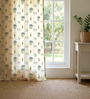 Blue Cotton Floral 5 Ft Eyelet Window Curtains (Set Of 2)