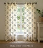 Blue Cotton Floral 5 Ft Eyelet Window Curtains (Set Of 2)