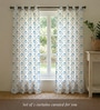 Blue Cotton Floral 7 Ft Eyelet Door Curtains (Set Of 2)