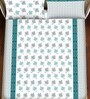 Blue Floral 250 TC Cotton 1 Double King Size Bedsheet With 2 Pillow Covers Barcelona Collection