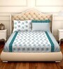 Blue Floral 250 TC Cotton 1 Double King Size Bedsheet With 2 Pillow Covers Barcelona Collection