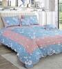 Blue Floral 250 TC Cotton Quilted Double Bed Cover with 2 Pillow Covers & 2 Cushion Covers with Filler