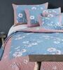Blue Floral 250 TC Cotton Quilted Double Bed Cover with 2 Pillow Covers & 2 Cushion Covers with Filler