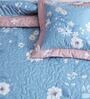 Blue Floral 250 TC Cotton Quilted Double Bed Cover with 2 Pillow Covers & 2 Cushion Covers with Filler