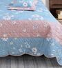 Blue Floral 250 TC Cotton Quilted Double Bed Cover with 2 Pillow Covers & 2 Cushion Covers with Filler