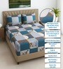 Blue Floral 270 TC Polcotton Queen Sized  Fitted Double Bedsheet with 2 Pillow Covers Luxury Series Collection