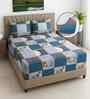 Blue Floral 270 TC Polcotton Queen Sized  Fitted Double Bedsheet with 2 Pillow Covers Luxury Series Collection