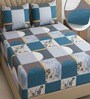 Blue Floral 270 TC Polcotton Queen Sized  Fitted Double Bedsheet with 2 Pillow Covers Luxury Series Collection