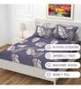 Blue Floral 280 TC Cotton Blend Fitted Queen Bedsheet with 2 Pillow Covers