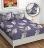 Blue Floral 280 TC Cotton Blend Fitted Queen Bedsheet with 2 Pillow Covers