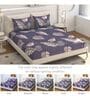 Blue Floral 280 TC Cotton Blend Fitted Queen Bedsheet with 2 Pillow Covers