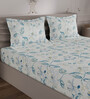 Blue Floral 300 TC 100% Cotton King Sized Bedsheet With 2 Pillow Covers Amorous Collection