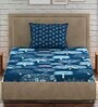 Blue Floral 300 TC 100% Cotton Single Bed Sized Bed Sheets With 1 Pillow Cover