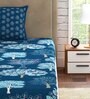 Blue Floral 300 TC 100% Cotton Single Bed Sized Bed Sheets With 1 Pillow Cover