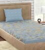 Blue Floral 300 TC 100% Cotton Single Bed Sized Bed Sheets With 1 Pillow Cover