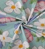 Blue Floral 300 TC Cotton Blend Double King Sized Bedsheet With 2 Pillow Covers