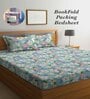 Blue Floral 300 TC Cotton Blend Double King Sized Bedsheet With 2 Pillow Covers