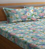 Blue Floral 300 TC Cotton Blend Double Queen Bedsheet With 2 Pillow Covers