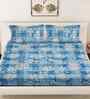 Blue Floral 300 TC Cotton Blend King Size Double Bedsheet with 2 Pillow Covers