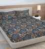 Blue Floral 300 TC Cotton Blend King Size Double Bedsheet with 2 Pillow Covers