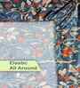 Blue Floral 300 TC Cotton Blend King Size Fitted Double Bedsheet with 2 Pillow Covers