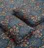 Blue Floral 300 TC Cotton Blend King Size Fitted Double Bedsheet with 2 Pillow Covers
