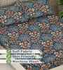 Blue Floral 300 TC Cotton Blend King Size Fitted Double Bedsheet with 2 Pillow Covers