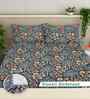 Blue Floral 300 TC Cotton Blend King Size Fitted Double Bedsheet with 2 Pillow Covers