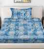 Blue Floral 300 TC Cotton Blend Single Bedsheet with 1 Pillow Cover