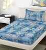 Blue Floral 300 TC Cotton Blend Single Bedsheet with 1 Pillow Cover