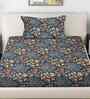 Blue Floral 300 TC Cotton Blend Single Bedsheet with 1 Pillow Cover