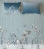 Blue Floral 300 TC Cotton King Sized Fitted Bedsheet with 2 Pillow Covers
