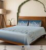 Blue Floral 300 TC Cotton King Sized Fitted Bedsheet with 2 Pillow Covers