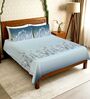 Blue Floral 300 TC Cotton King Sized Fitted Bedsheet with 2 Pillow Covers
