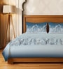 Blue Floral 300 TC Cotton King Sized Fitted Bedsheet with 2 Pillow Covers