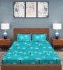 Blue Abstract 300 TC Poly Cotton King Sized Fitted Bed Sheets with 2 Pillow Covers