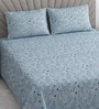 Blue Floral 400 TC Cotton Double Queen Size Bedsheet With 2 Pillow Covers