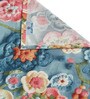 Blue Floral 7D King Size Cotton Blend Double Bedsheet with 2 Pillow Covers