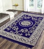 Blue Floral Chenile 5 X 7 Feet Machine Made Carpet