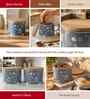 Blue Floral Chevron Printed Metal Airtight Containers With Wooden Lids Set Of 2